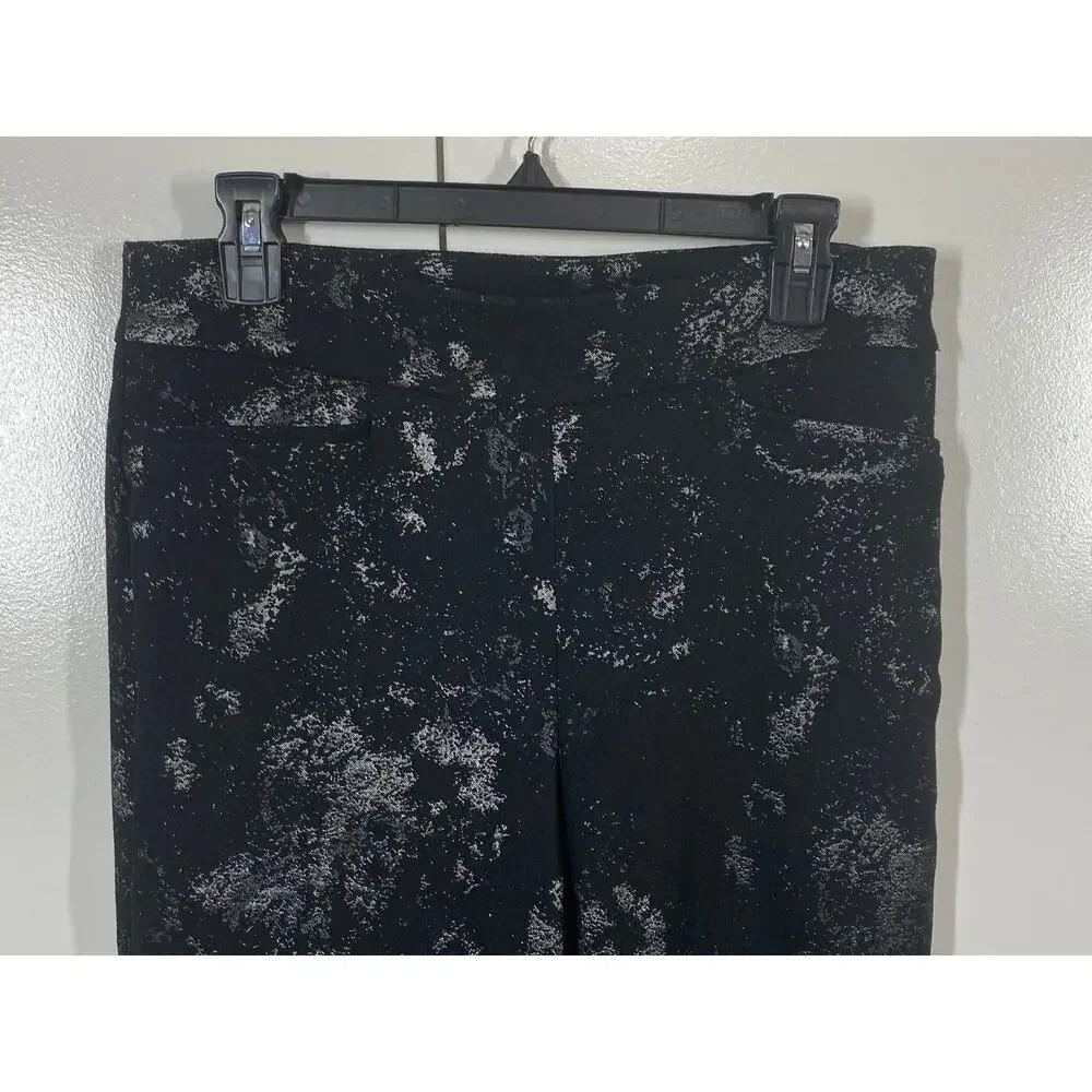 Chico's Brigitte Pull Up Flat Front Black Silver Slim Leg Pants Size US 6R - Picture 3 of 9